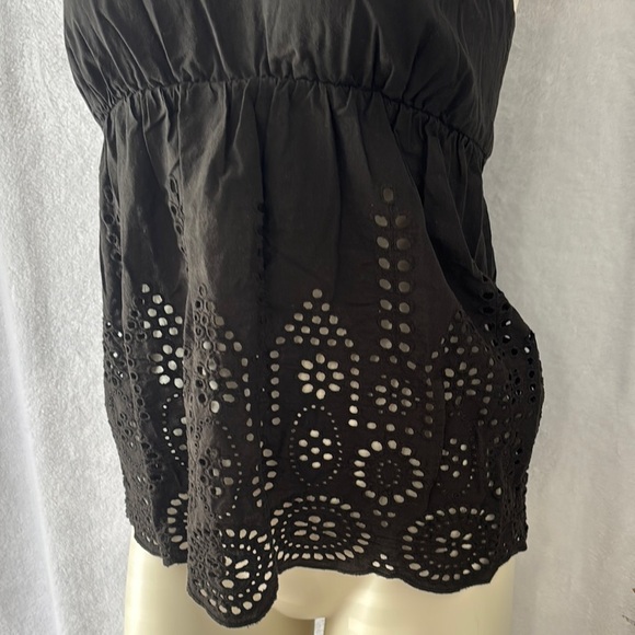 Eyelet Cami Top Black Sleeveless V Neck Summer Cute Blouse - Picture 2 of 5